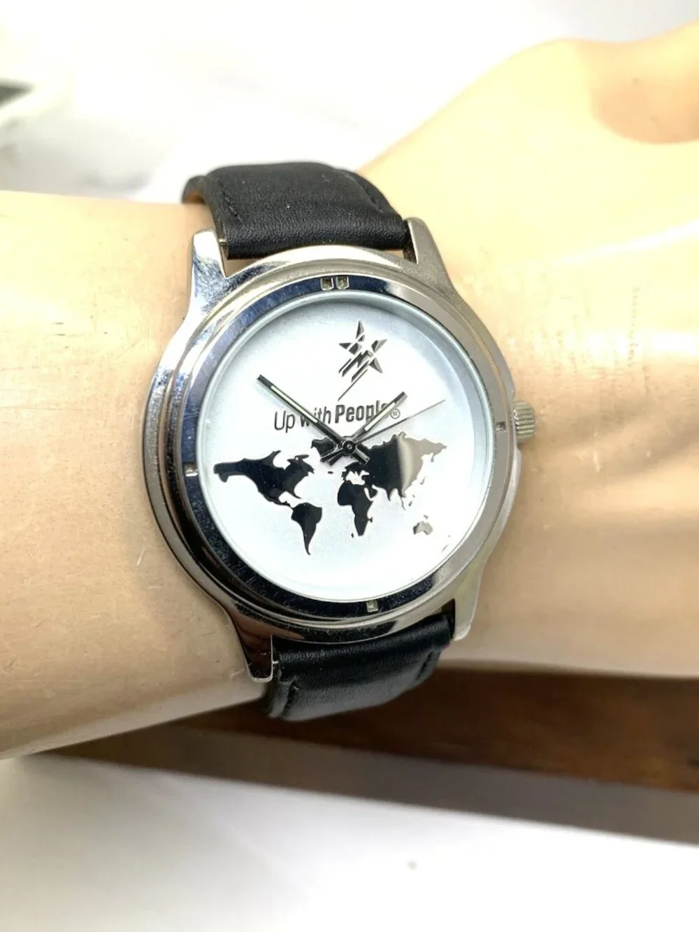 Sweda Up With People Foundation Mens Watch Quartz Silver Dial Black Leather 39mm